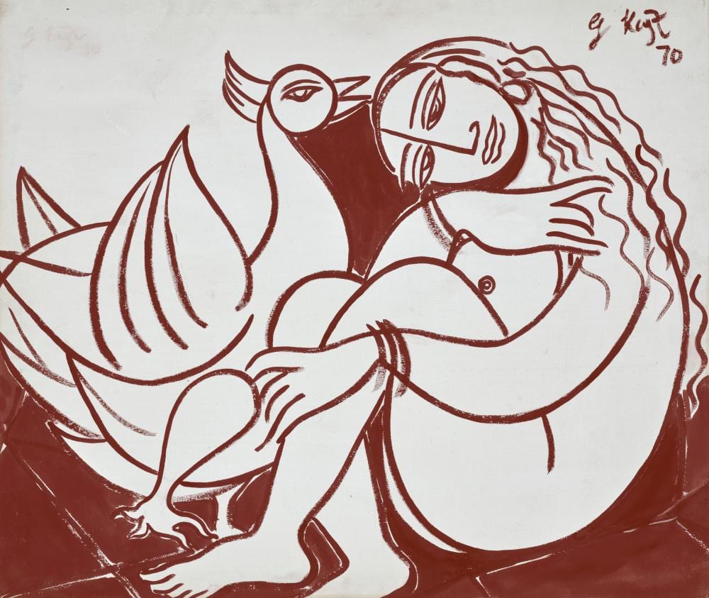 George Keyt comparable auction result: george keyt 1901 1993 untitled leda and the swan acrylic on canvas28