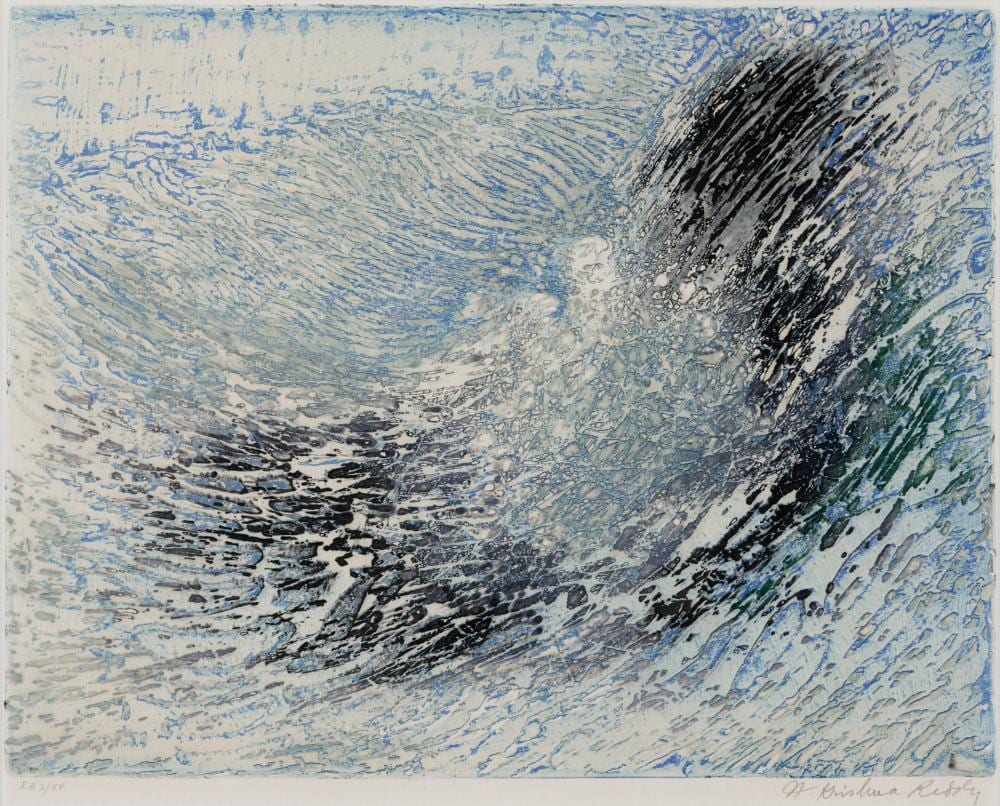 Krishna Reddy comparable auction result: krishna reddy 1925 2018 la vague the wave mixed color intaglio on pap