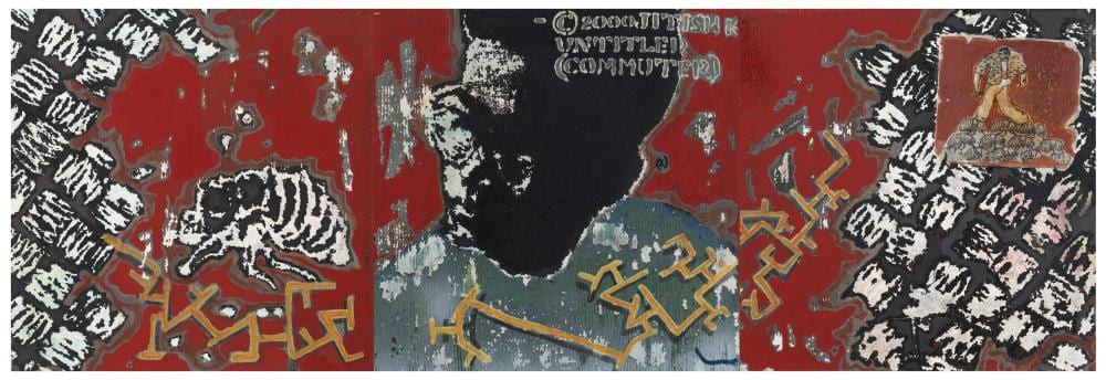 Jitish Kallat comparable auction result: jitish kallat b 1974 untitled commuter mixed media on canvas tripty
