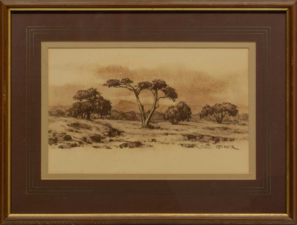 Otto Klar comparable auction result: otto klar sa 1908 1994 charcoal bushveld landscape signed 20 x 32
