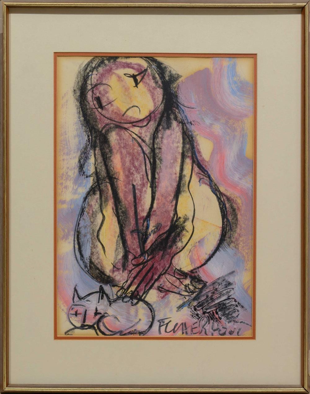 Frans Claerhout comparable auction result: frans claerhout sa 1919 2006 mixed media figure with a cat signed 42 x 30