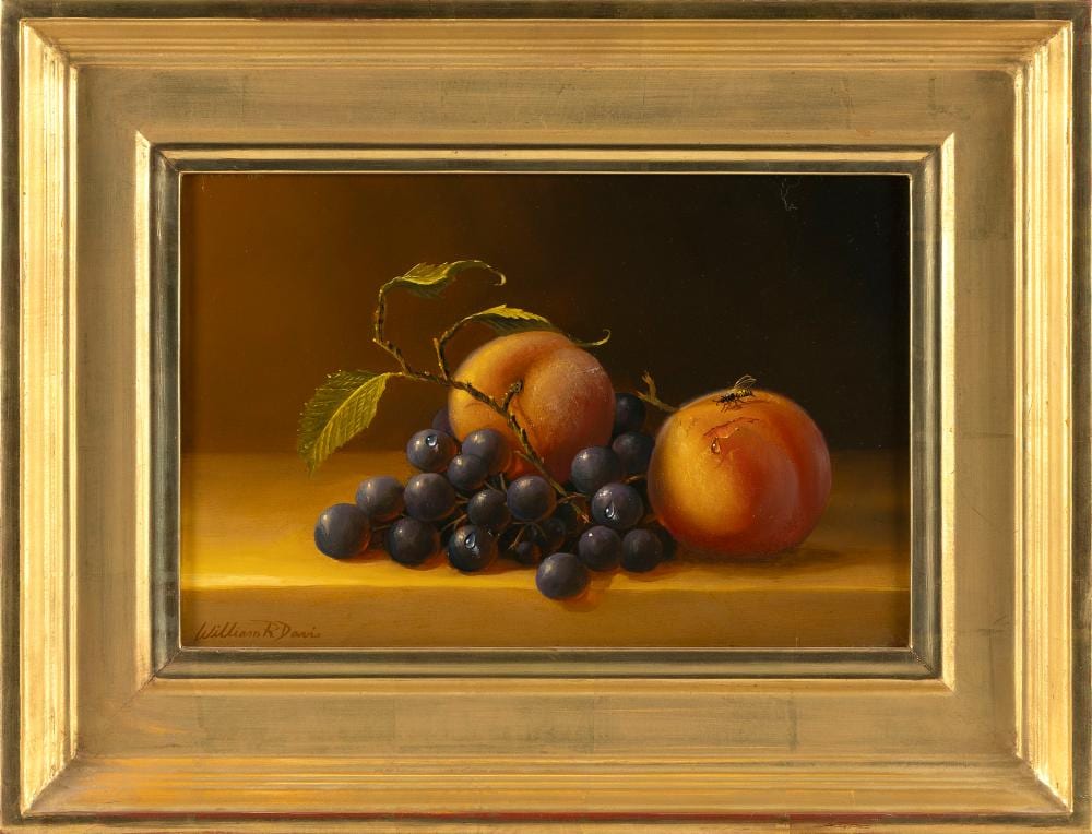 William Robert Davis comparable auction result: william robert davis massachusetts 1952 still life of peaches and grapes oil on canvas 8 x 12 framed 13 x 17