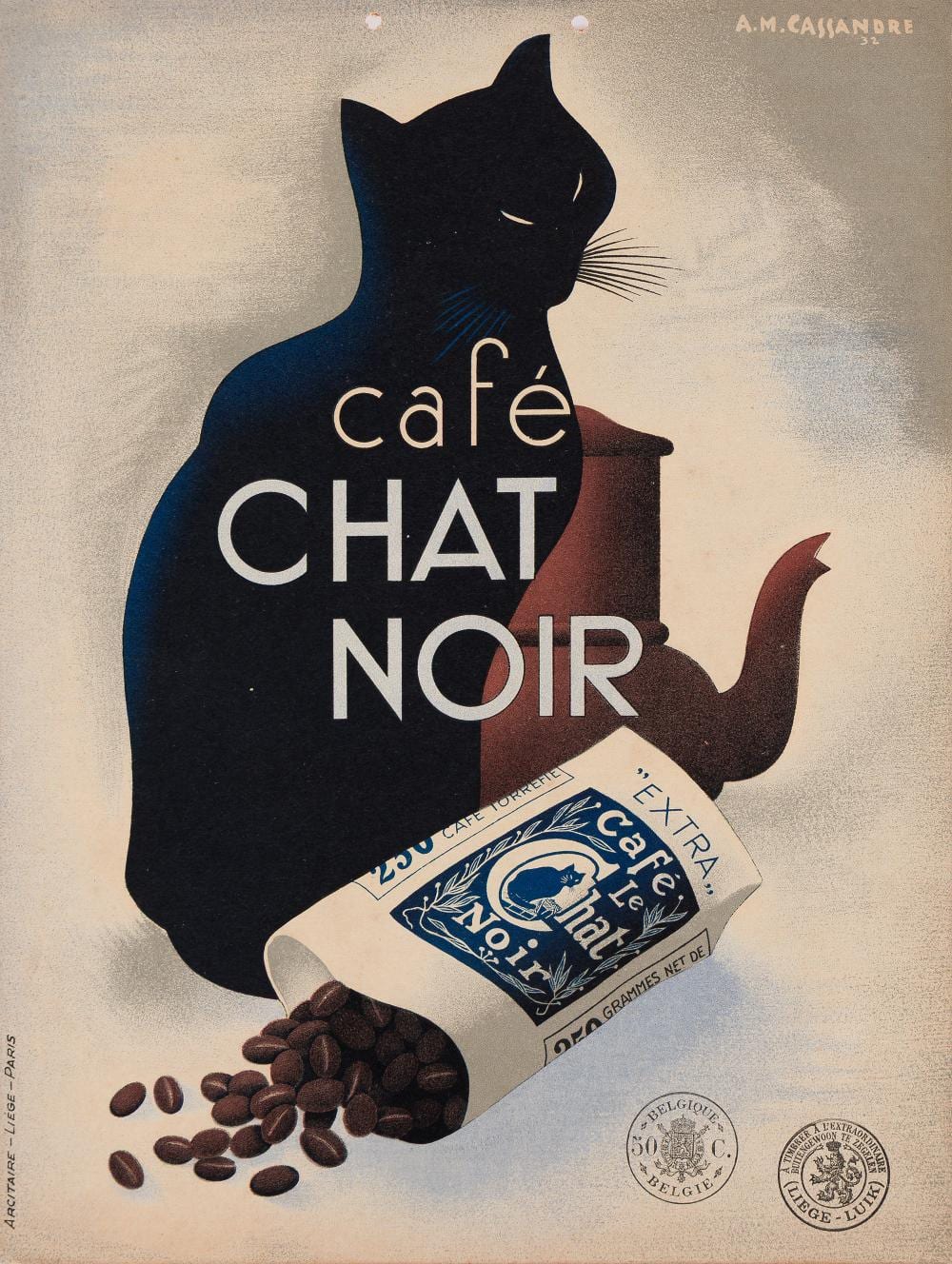 Adolphe Mouron Cassandre comparable auction result: adolphe mouron cassandre caf chat noir window card 1932