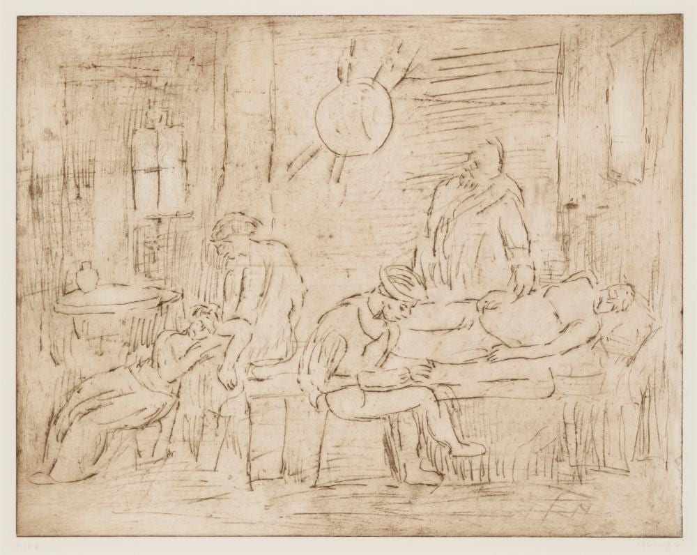 Leon Kossoff comparable auction result: leon kossoff 1926 2019 the testament of eudamidas from the poussin project a suite of prints after nicolas poussin 1998
