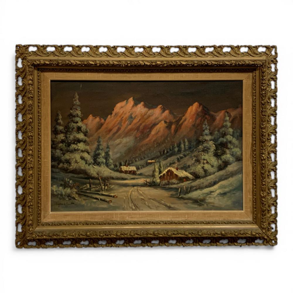 Eugene La Foret comparable auction result: eugene la foret oil on canvas mountain snow scene