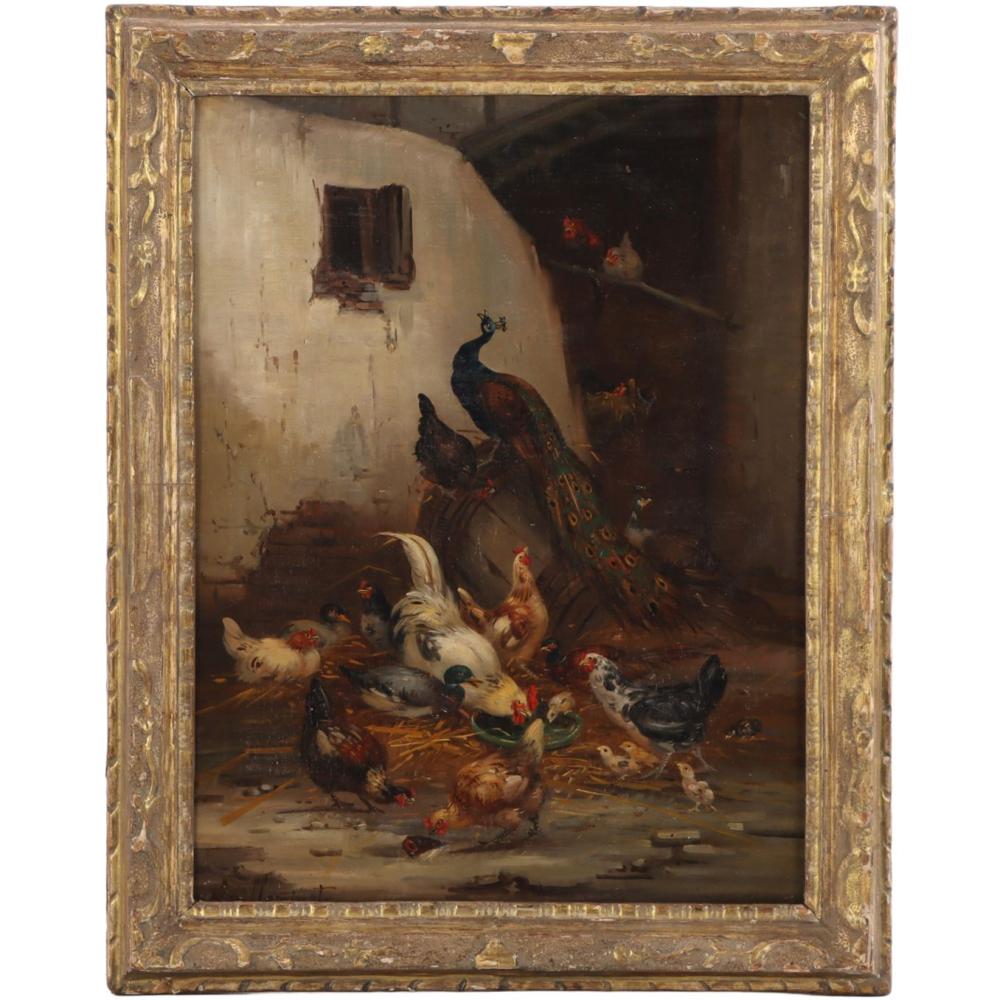 Claude Guilleminet comparable auction result: claude guilleminet french 1821 1860 chickens and peacock oil on canvas signed guilleminet