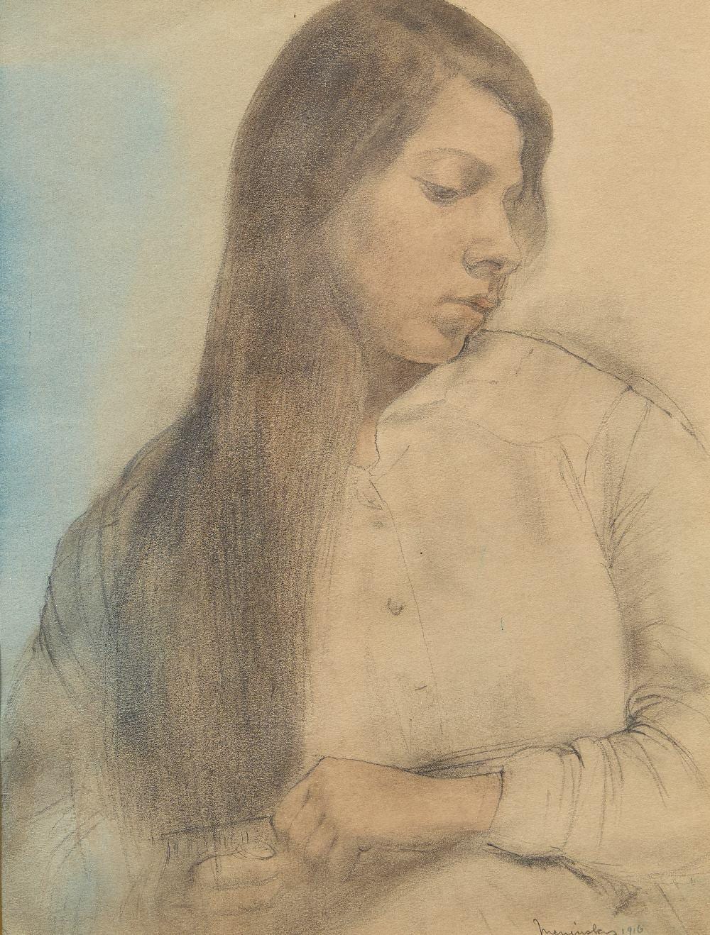 Bernard Meninsky comparable auction result: bernard meninsky portrait of a woman combing her hair 1916