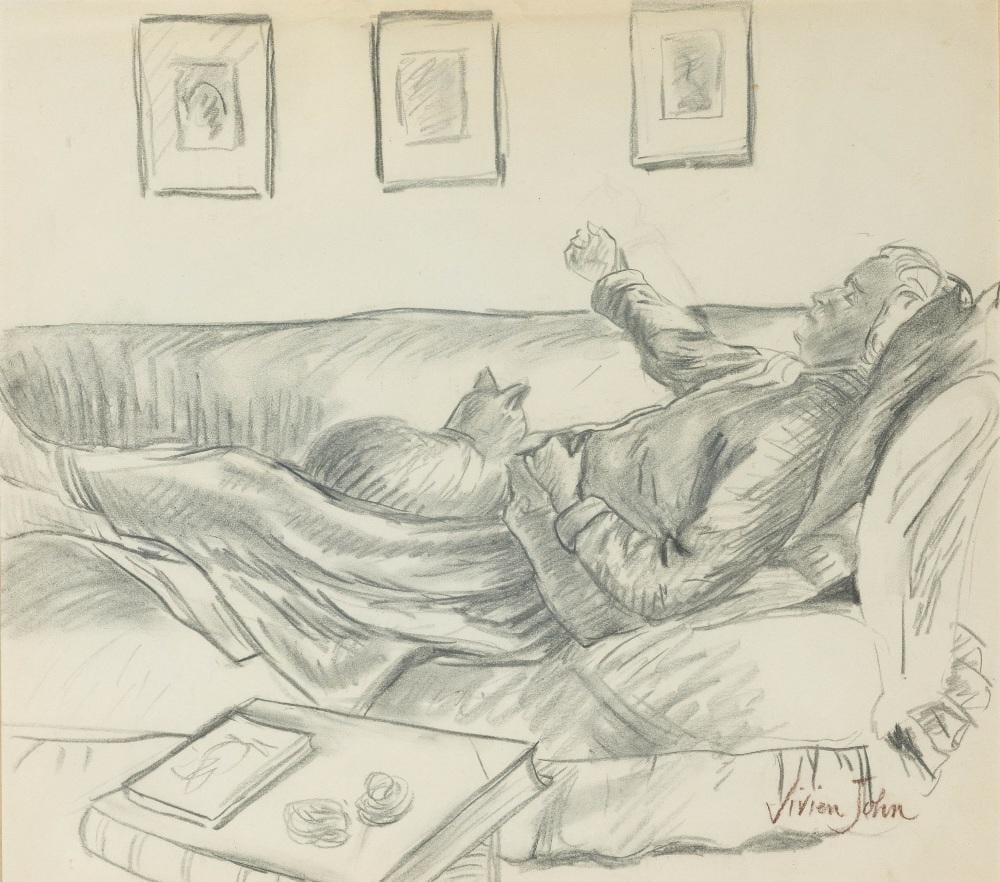 vivien john dorelia on a sofa with cat · Roseberys · 2026-03-25 Vivien John comparable auction result: vivien john dorelia on a sofa with cat