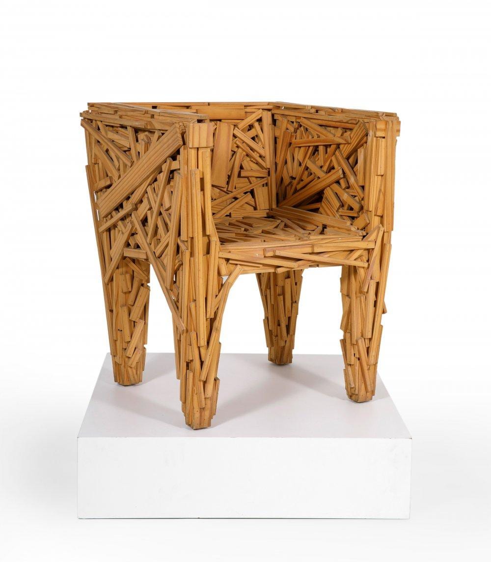 Campana Brothers comparable auction result: fernando campana brazil 1961 and humberto campana brazil 1953 for edra favela chair design 1991 pine wood in good condition with light marks of use