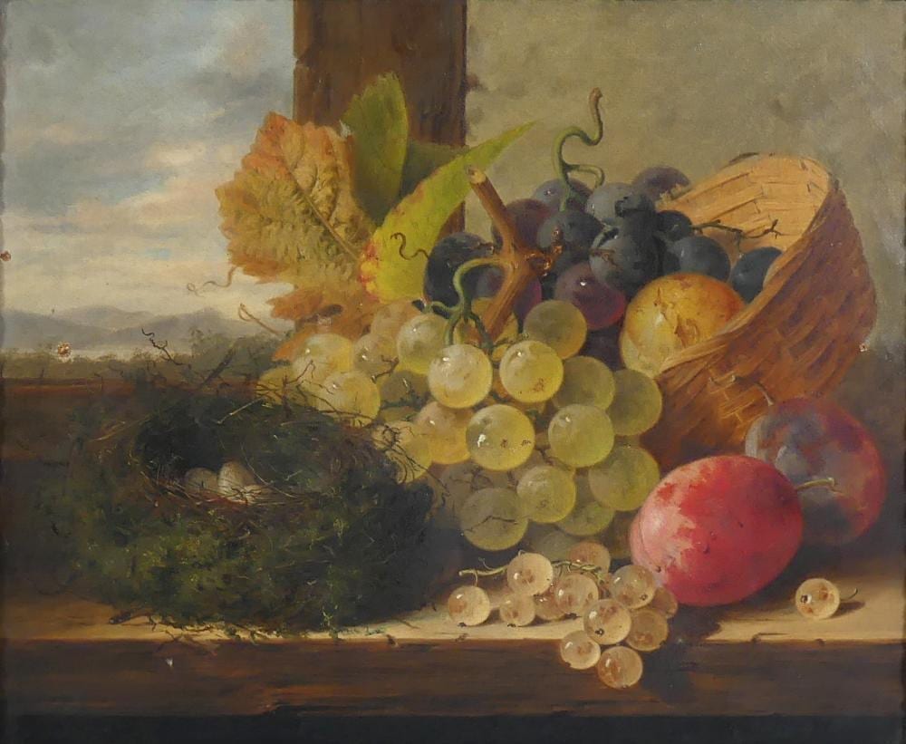 edward ladell 1821 1886 still life with upturned basket on a stone ledge oil on canvas unsigned · Lacy Scott & Knight · 2026-03-21 Edward Ladell comparable auction result: edward ladell 1821 1886 still life with upturned basket on a stone ledge oil on canvas unsigned