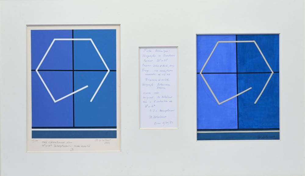 Jo Delahaut comparable auction result: jo delahaut 1911 1992 color silkscreen numbered 1 100 and a gouache painting composition 1987 signed and with dedication