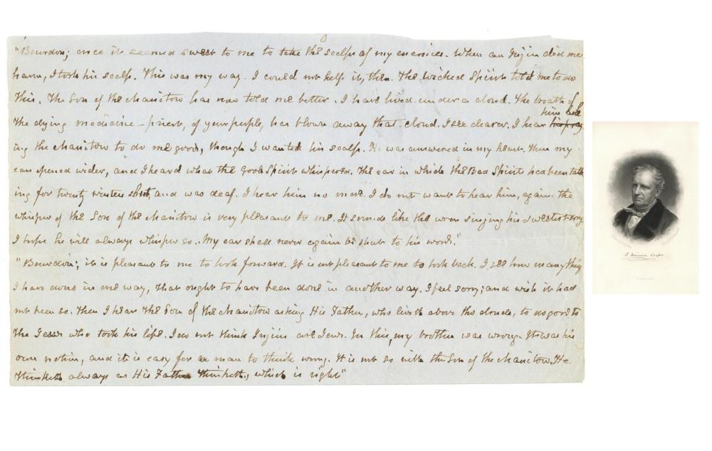 james fenimore cooper orig am from the oak openings i took his scalp · University Archives · 2026-03-25 James Fenimore Cooper comparable auction result: james fenimore cooper orig am from the oak openings i took his scalp