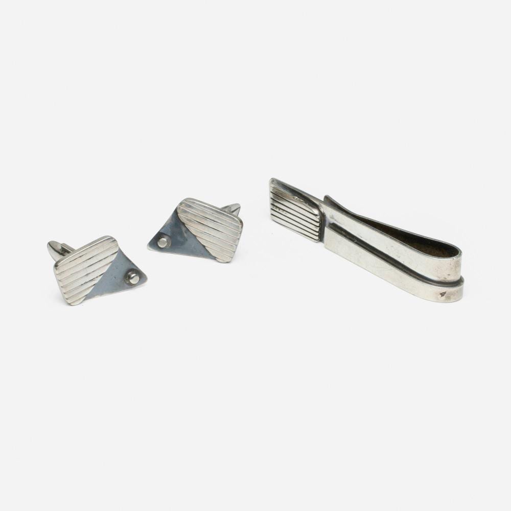 Ed Wiener comparable auction result: ed wiener sterling silver cufflinks and tie bar