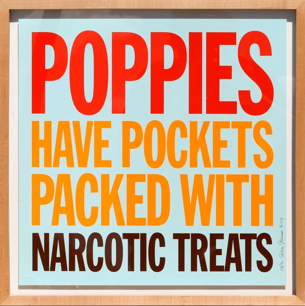 John Giorno comparable auction result: john giorno poppies have pockets packed with narcotic treats screenprint