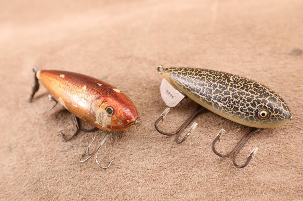 Lot of 2 Antique Early 20th Century Winchester Fishing Lures: Model 9203 Wobbler & 9205 Crackle Back sold by Lock Stock & Barrel Auctions, lot 3272 — auction record photograph