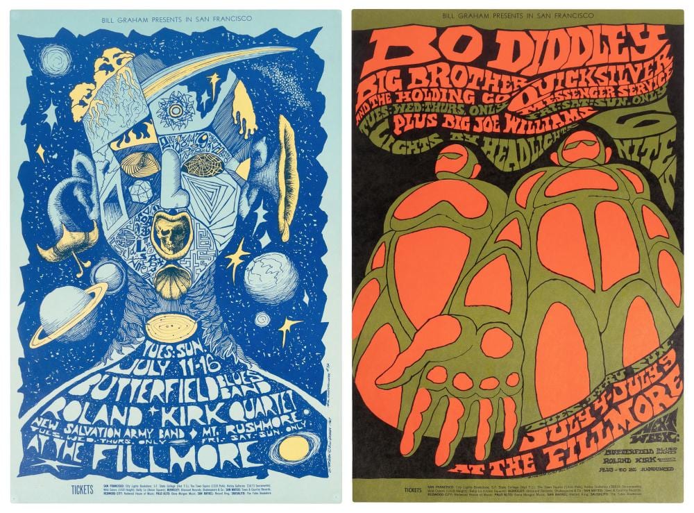 Bonnie MaClean comparable auction result: two 1967 bonnie maclean posters for bill graham bg 71 op 1 bg 72 op 1