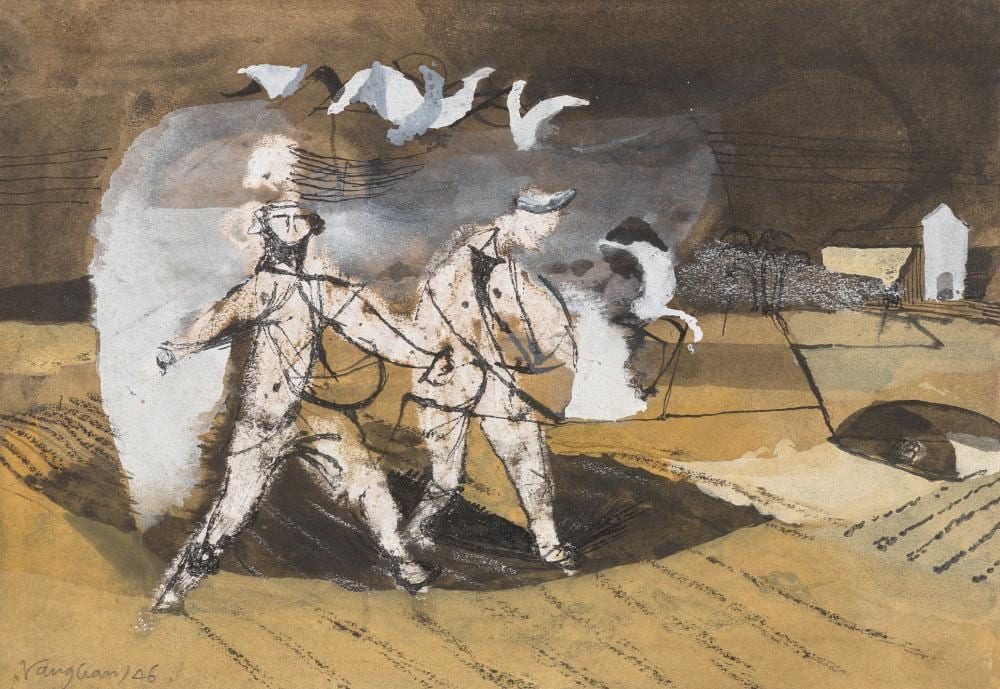 Keith Vaughan comparable auction result: keith vaughan 1912 1977 labourers sowing watercolour gouache black in