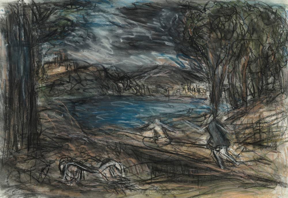 Leon Kossoff comparable auction result: leon kossoff 1926 2019 from poussin landscape with a man killed by a sn