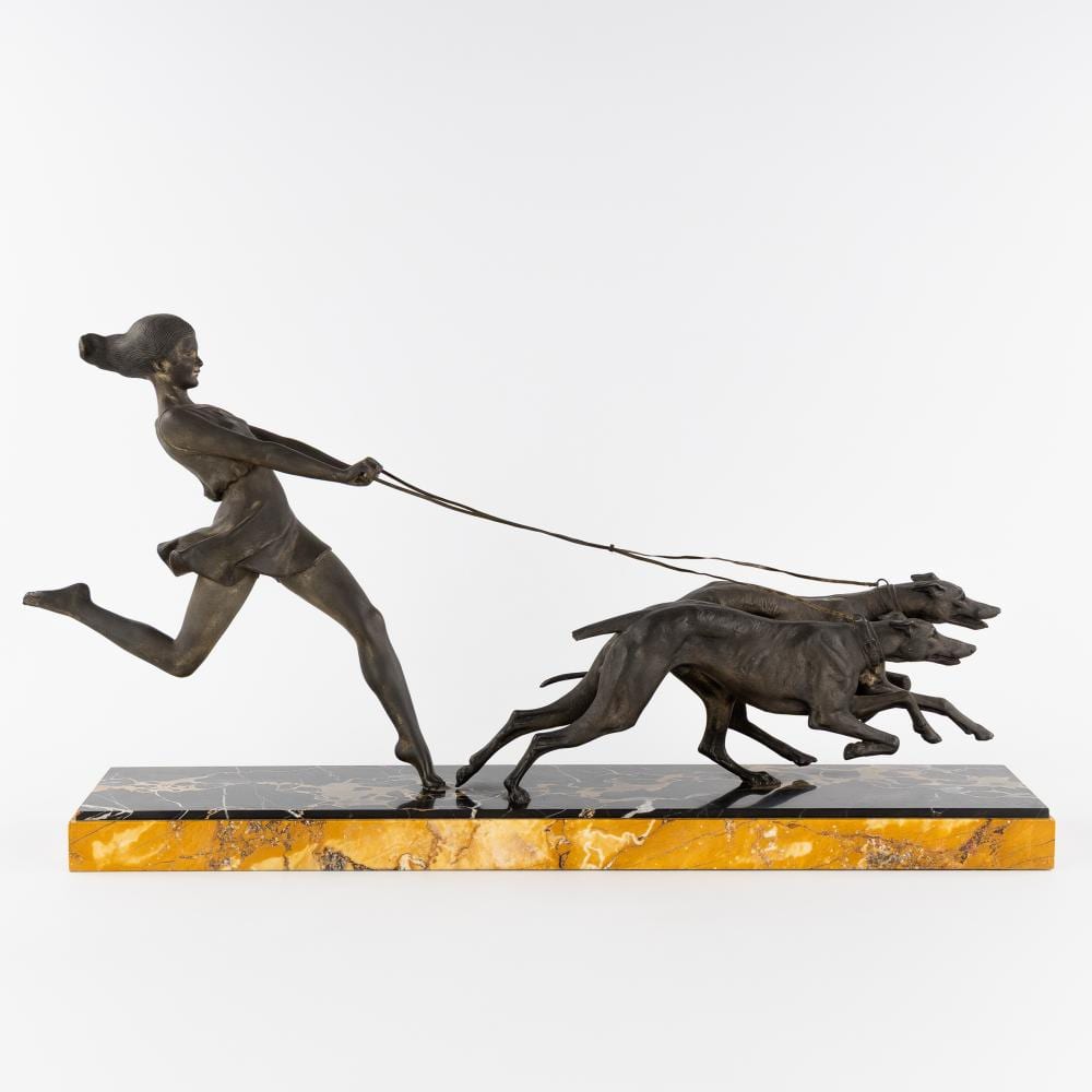 George  Maxim comparable auction result: georges maxim 1885 1940 young lady with greyhounds patinated spelter and marble art deco