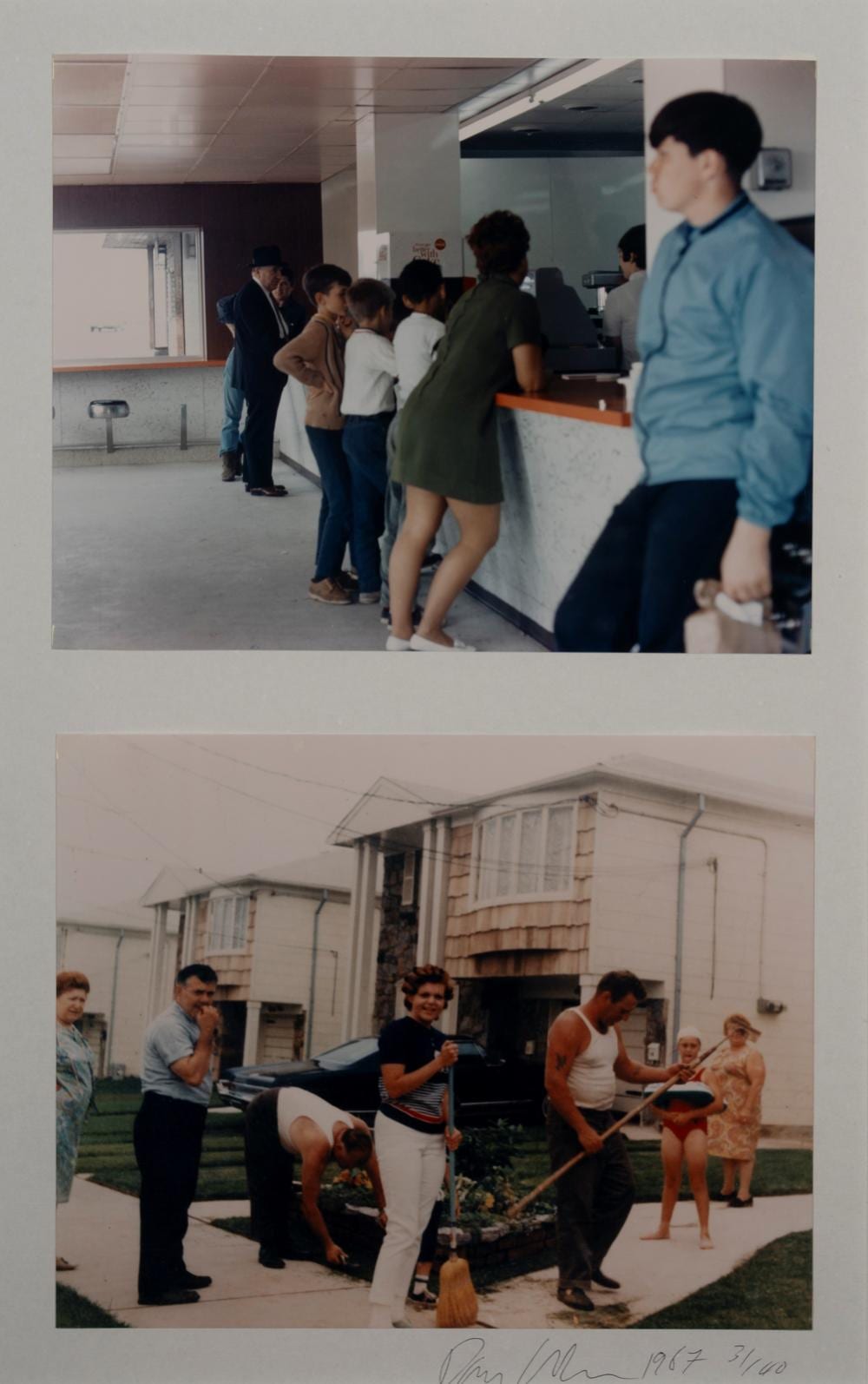 Dan Graham comparable auction result: dan graham 1942 2022 people in a highway restaurant jersey city two families in front of a housing development staten island new york 1967