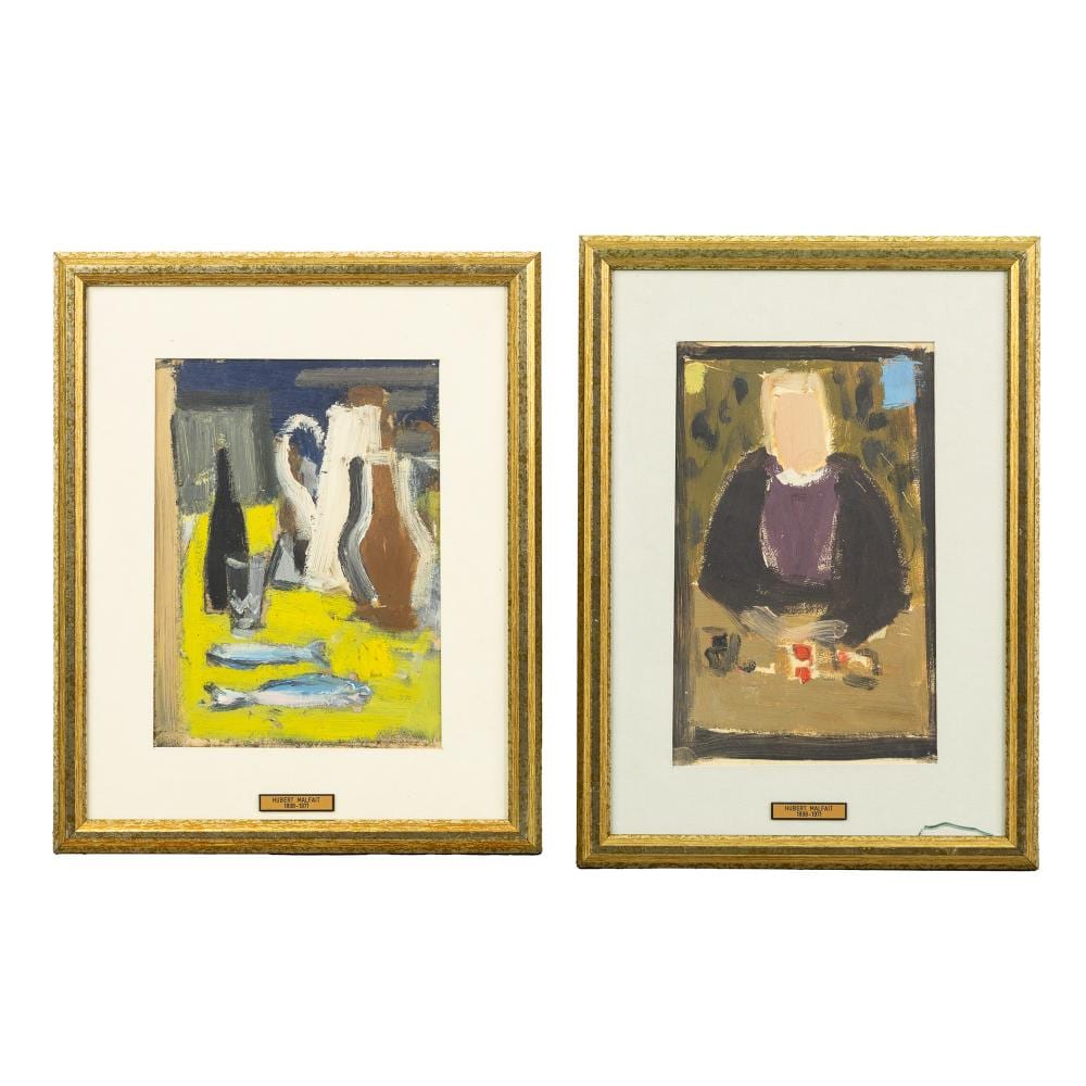 Hubert Malfait comparable auction result: hubert malfait 1898 1971 vases and fish figurine at a table oil on paper 1955 1960