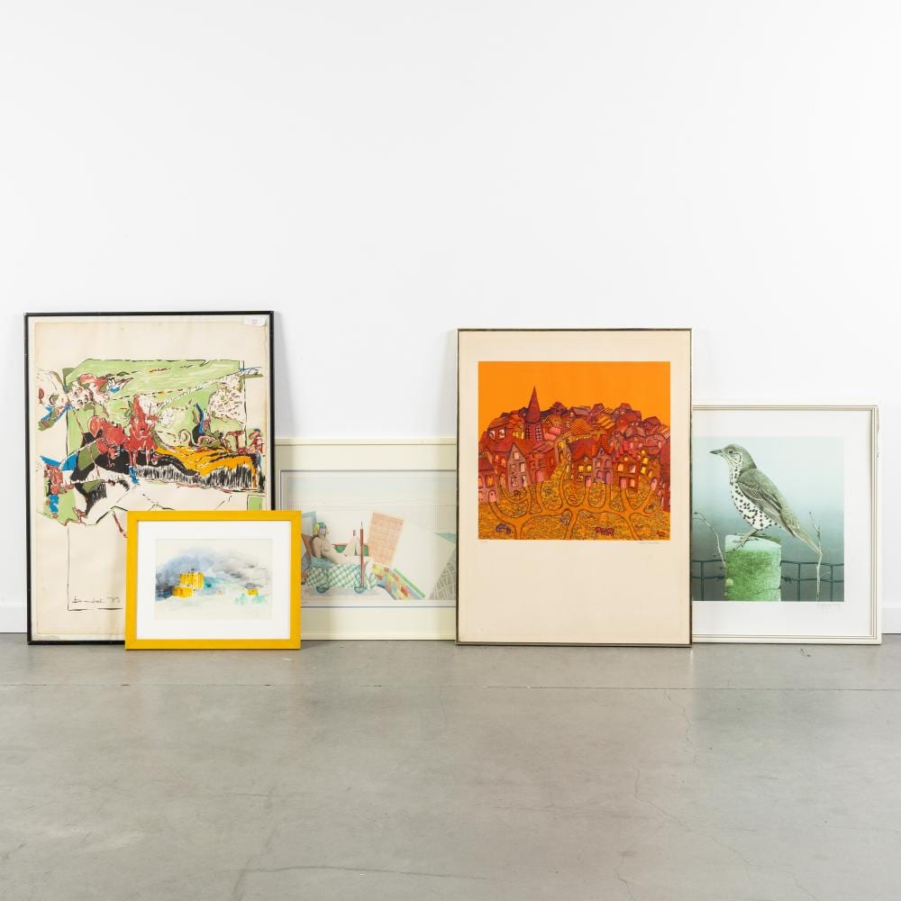 Jan Vanriet comparable auction result: jan vanriet 1948 johan de crem 1662 and others five artworks lithograph watercolour and mixed media on paper
