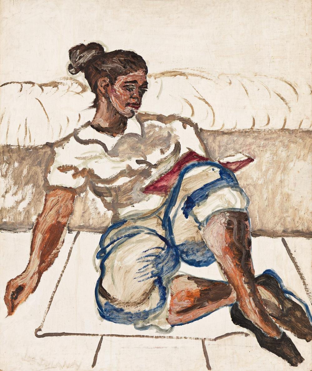 Joseph Delaney comparable auction result: joseph delaney 1904 1991 girl reading poetry circa 1950s