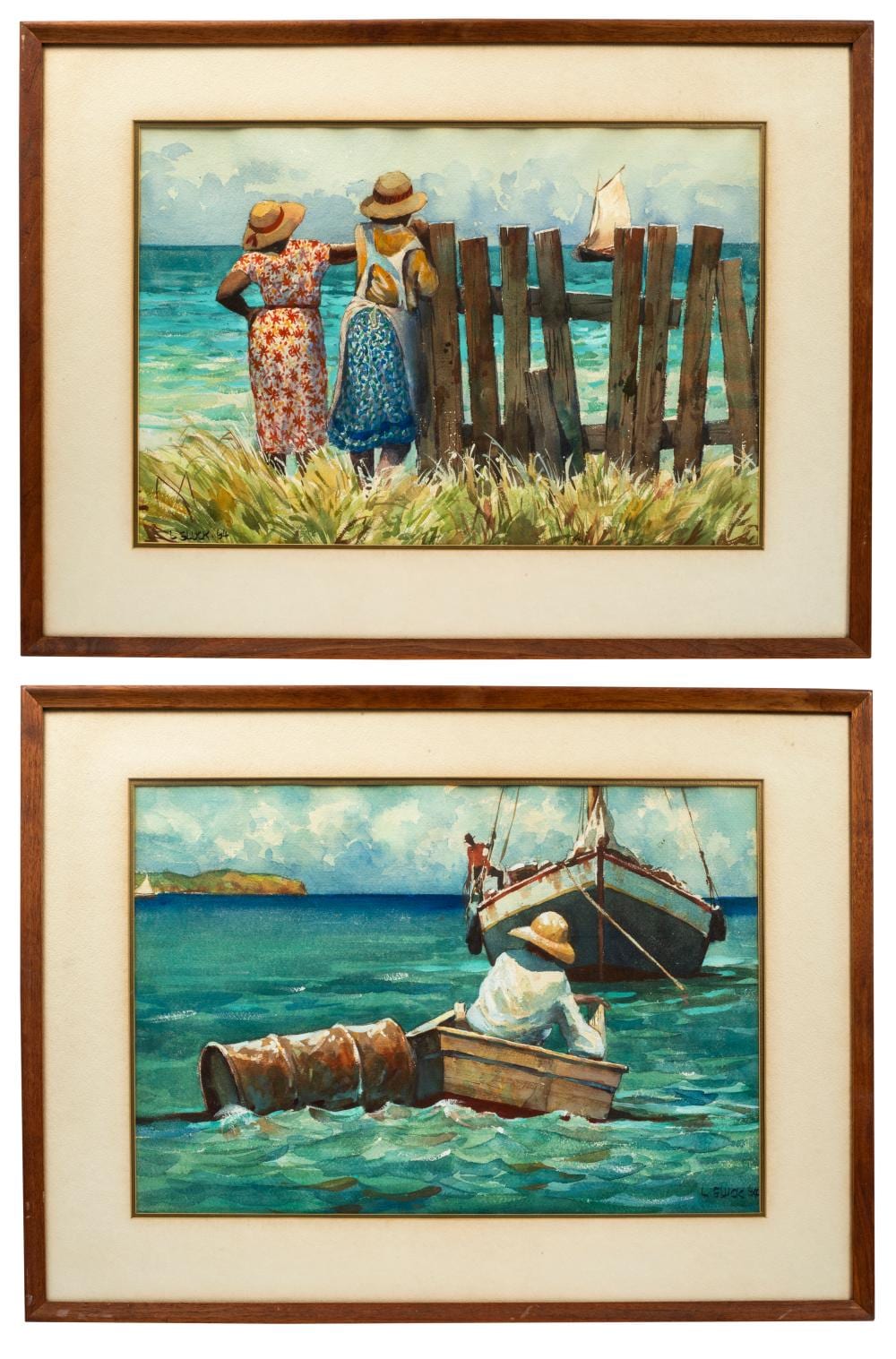 Larry Gluck comparable auction result: larry gluck b 1931 two us virgin islands watercolor paintings 1964