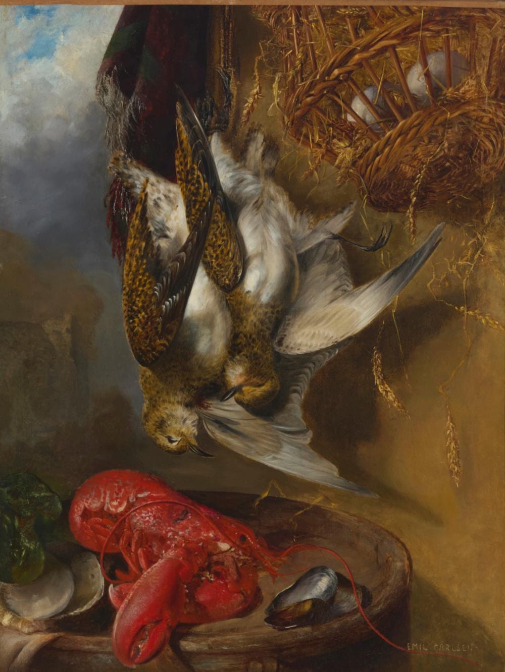 Emil Carlsen comparable auction result: emil carlsen 1848 1932 outdoorsman s haul