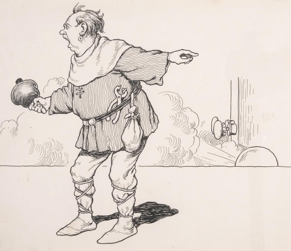 robinson william heath he arrived late for the train an original illustration for a a thomson s the truth about king ethelred 1931 · Forum Auctions - UK · 2026-03-18 Werner Kruse comparable auction result: robinson william heath he arrived late for the train an original illustration for a a thomson s the truth about king ethelred 1931