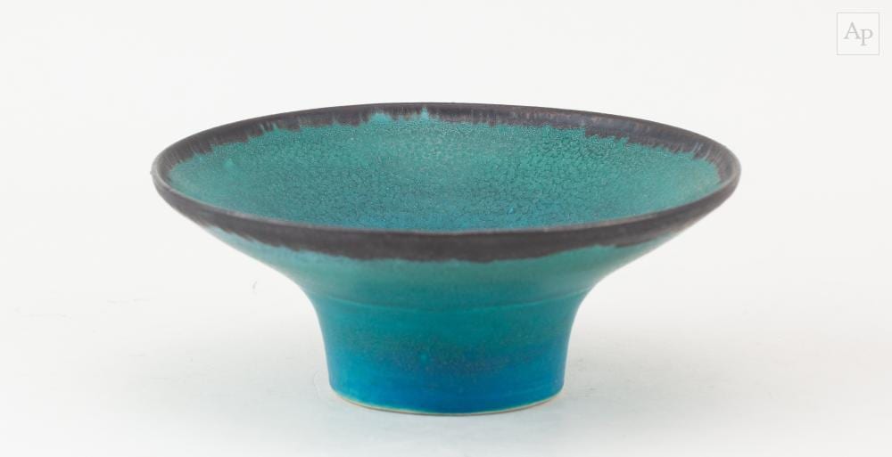 Abdo Nagi comparable auction result: abdo nagi 1941 2001 a small porcelain footed dish covered in turquoise glaze with bronze rim impressed mark diameter 15 5cm
