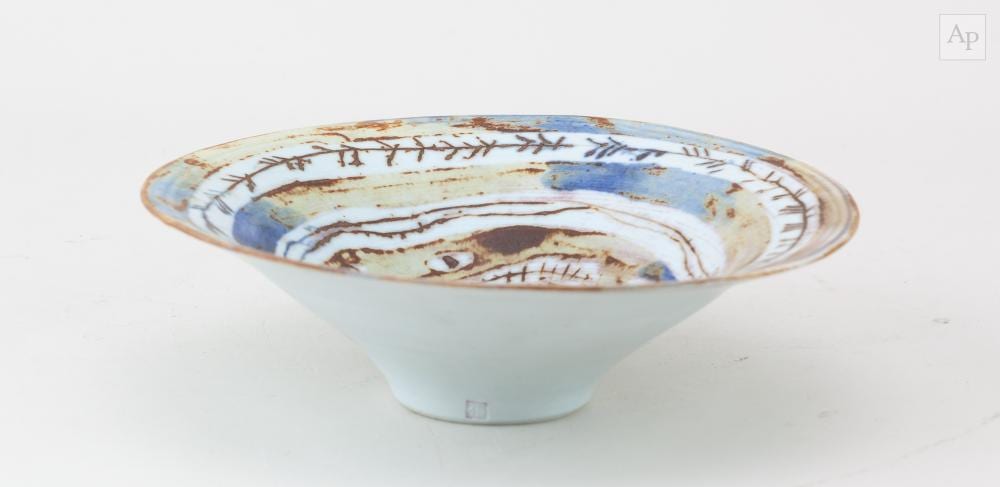 Marianne de Trey comparable auction result: marianne de trey 1913 2016 a shallow porcelain bowl covered in celadon glaze with iron and cobalt decoration impressed dte mark diameter 19 5cm