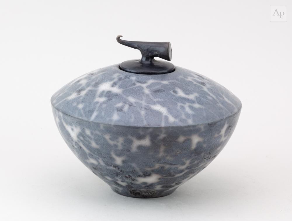 Tim Andrews comparable auction result: tim andrews born 1960 an angular raku jar and cover with horn finial sprigged ta mark dated circa 2017 height 16 5cm