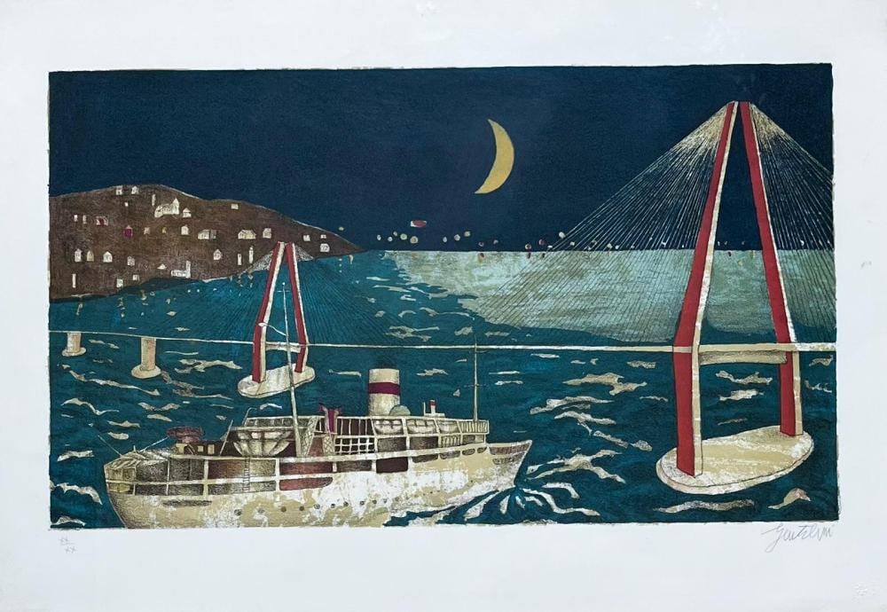 Franco Gentilini comparable auction result: franco gentilini notturno con ponte e barca