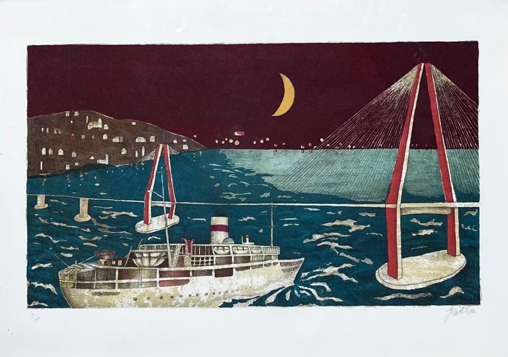 Franco Gentilini comparable auction result: franco gentilini notturno con ponte e barca