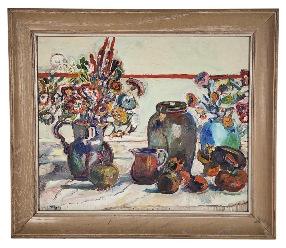 Abraham Manievich comparable auction result: abraham manievich russian 1881 1942 still life of objects on a table top oil on canvas panel signed a manievich lower left 20 x 24 framed d24 3 4 x 28 5 8