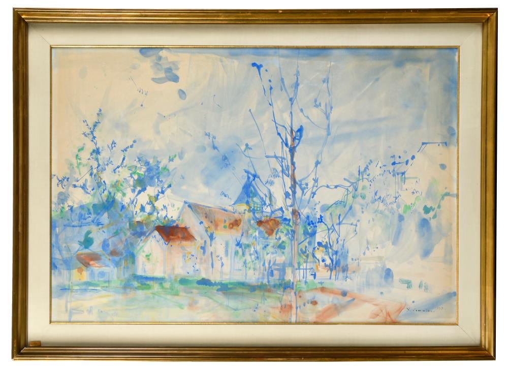 Jean Commère comparable auction result: yves jean comm re france 1920 1986 collection jacques thalheimer village en bleu 1960 aqu