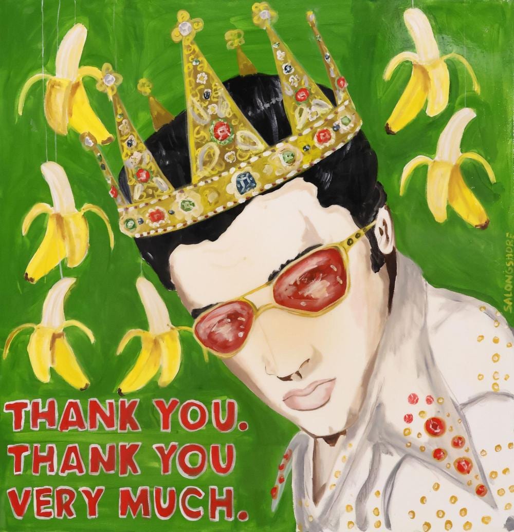 sarah ashley longshore b 1975 acrylic elvis banana painting · Austin Auction Gallery · 2026-03-27 Sarah Ashley Longshore comparable auction result: sarah ashley longshore b 1975 acrylic elvis banana painting