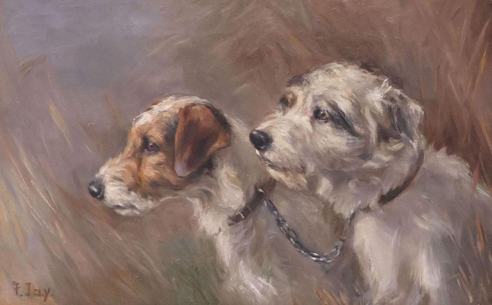 Florence Jay comparable auction result: florence jay b 1877 oil painting of terriers vicious spark