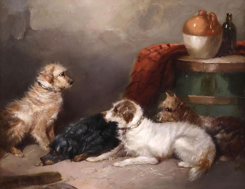 george armfield 1808 1893 oil painting english sporting dogs at rest · Austin Auction Gallery · 2026-03-27 George Armfield comparable auction result: george armfield 1808 1893 oil painting english sporting dogs at rest