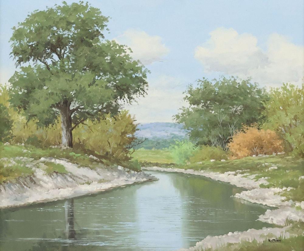 Jerry Ruthven comparable auction result: jerry ruthven b 1947 painting texas river landscape