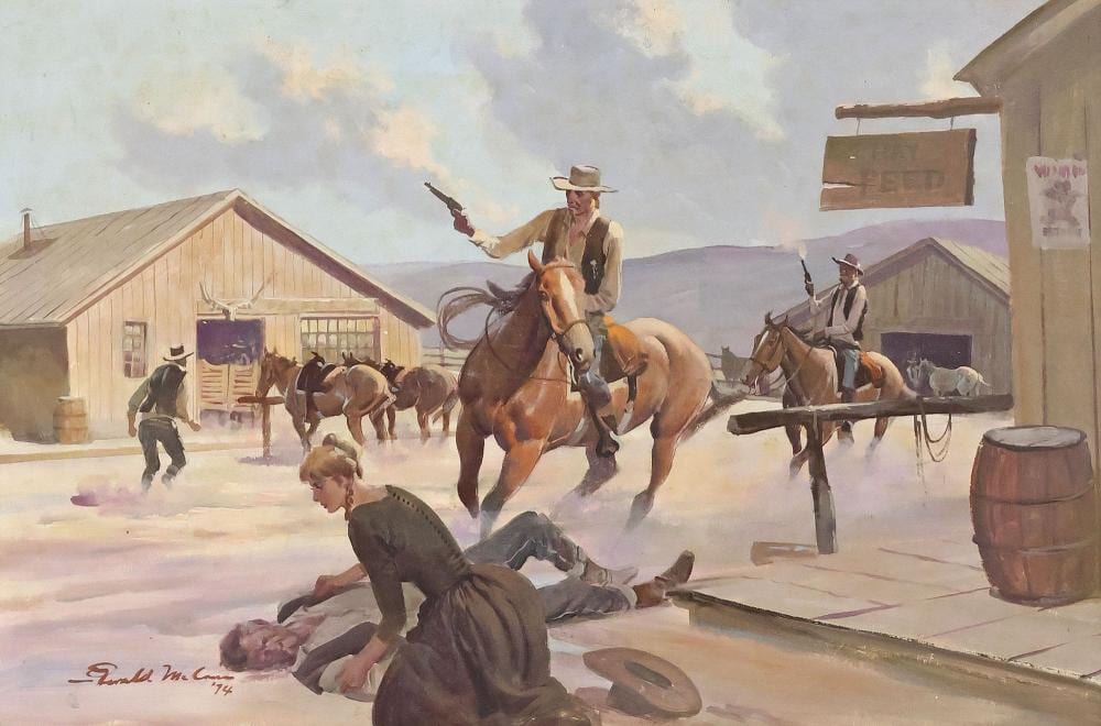 Gerald McCann comparable auction result: gerald mccann 1916 1995 painting the gunfighters
