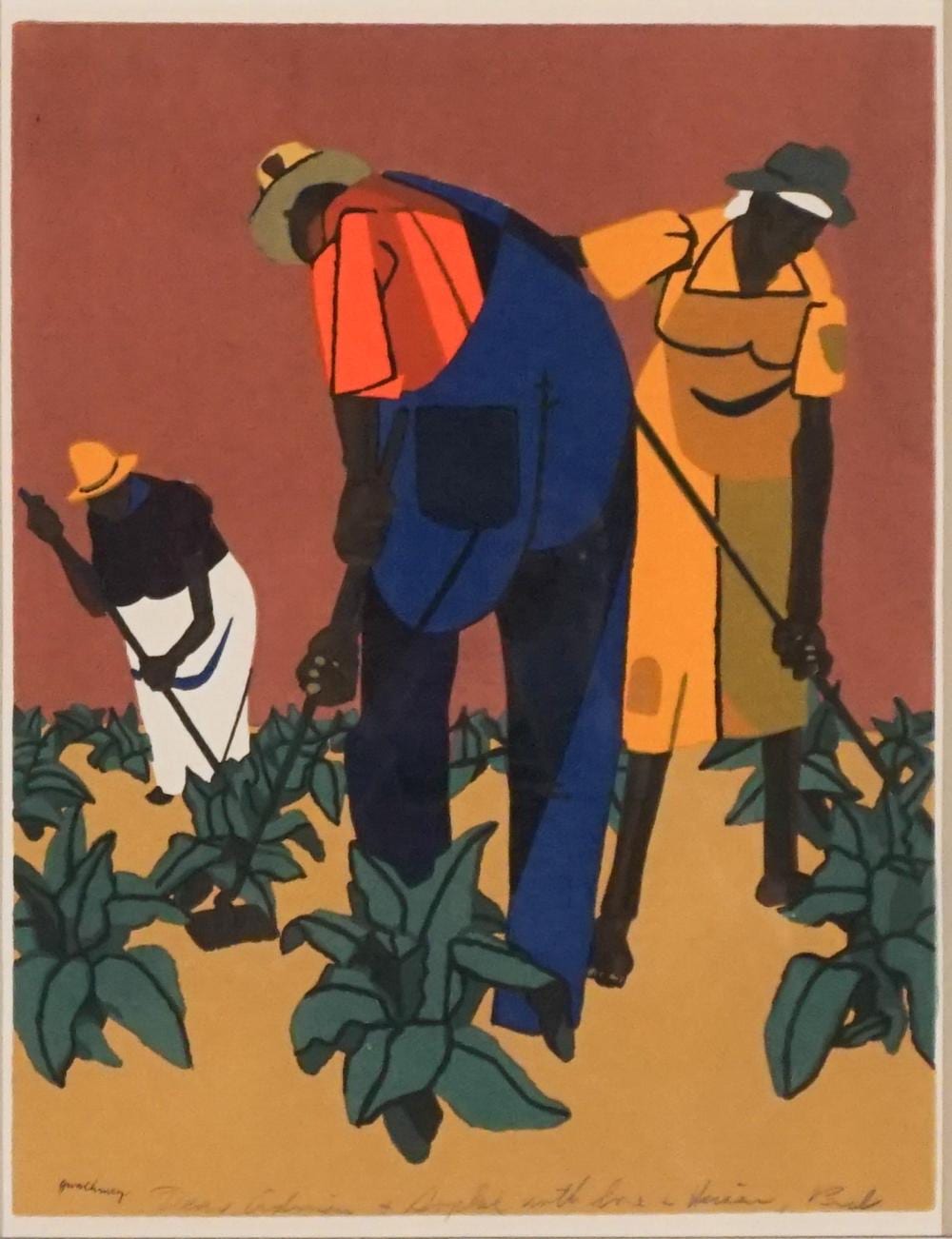robert gwathmey american 1903 1988 tobacco farmers screenprint in color sight size 356 x 279 mm 14 x 11 in frame 26 x 22 in 66 x 55 9 cm · Weschler's · 2026-03-27 Robert Gwathmey comparable auction result: robert gwathmey american 1903 1988 tobacco farmers screenprint in color sight size 356 x 279 mm 14 x 11 in frame 26 x 22 in 66 x 55 9 cm