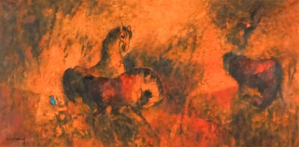 Lebadang comparable auction result: lebadang french 1921 2015 three horses oil on canvas 23 x 47 in 58 4 x 119 4 cm frame 30 x 54 in 76 2 x 137 2 cm