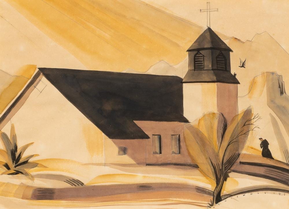 Dale Nichols comparable auction result: dale nichols watercolor arizona church