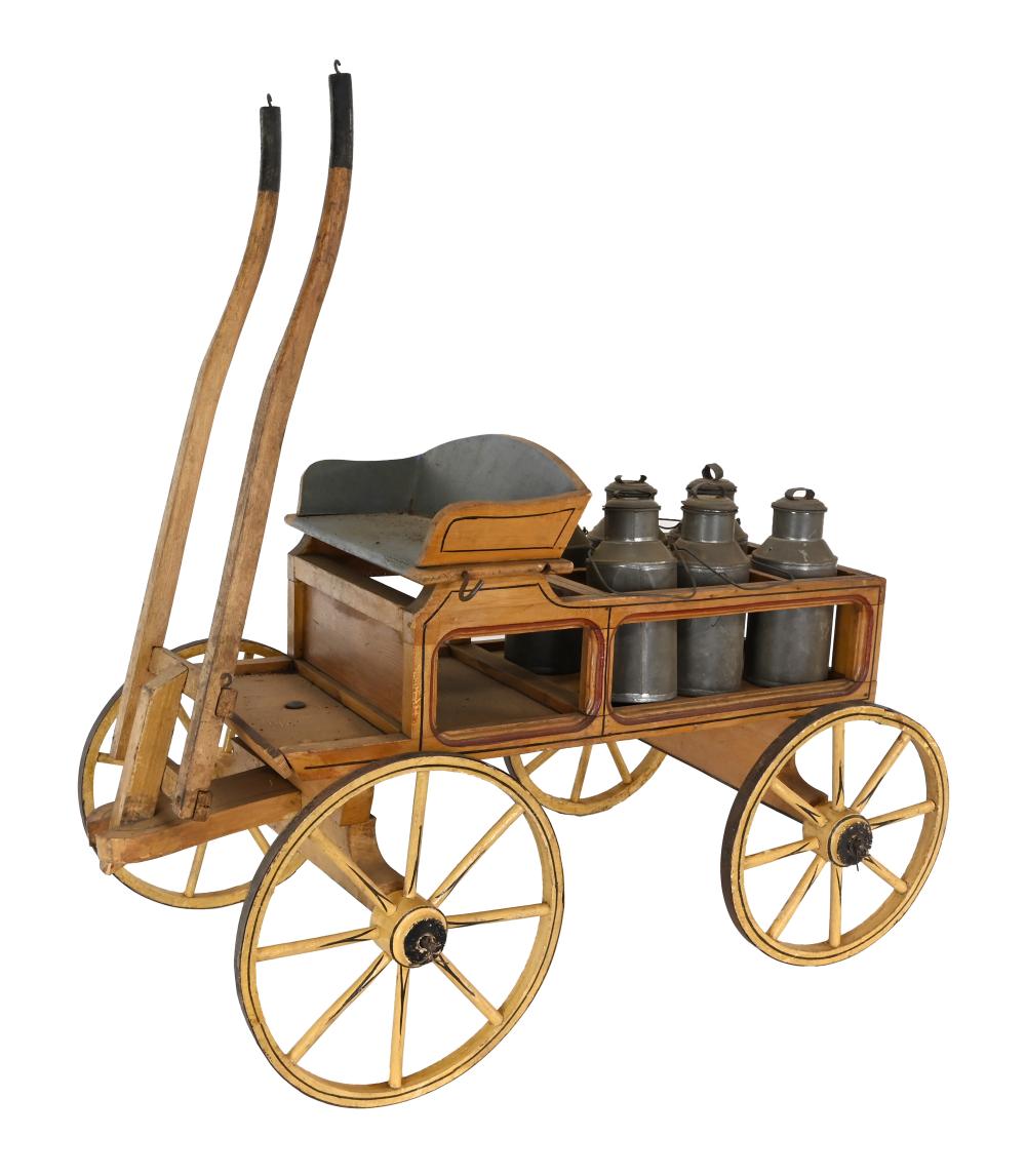 Rare Antique Wooden Child's Goat Milk Delivery Wagon sold by Mebane Antique Auction, lot 10 — auction record photograph