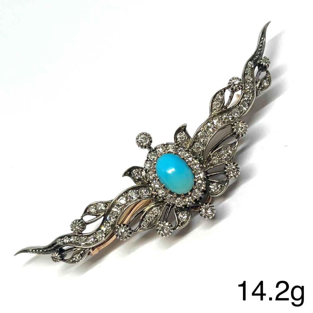 UNUSUAL ANTIQUE TURQUOISE AND DIAMOND BROOCH sold by Etrusca Auction, lot 68 — auction record photograph