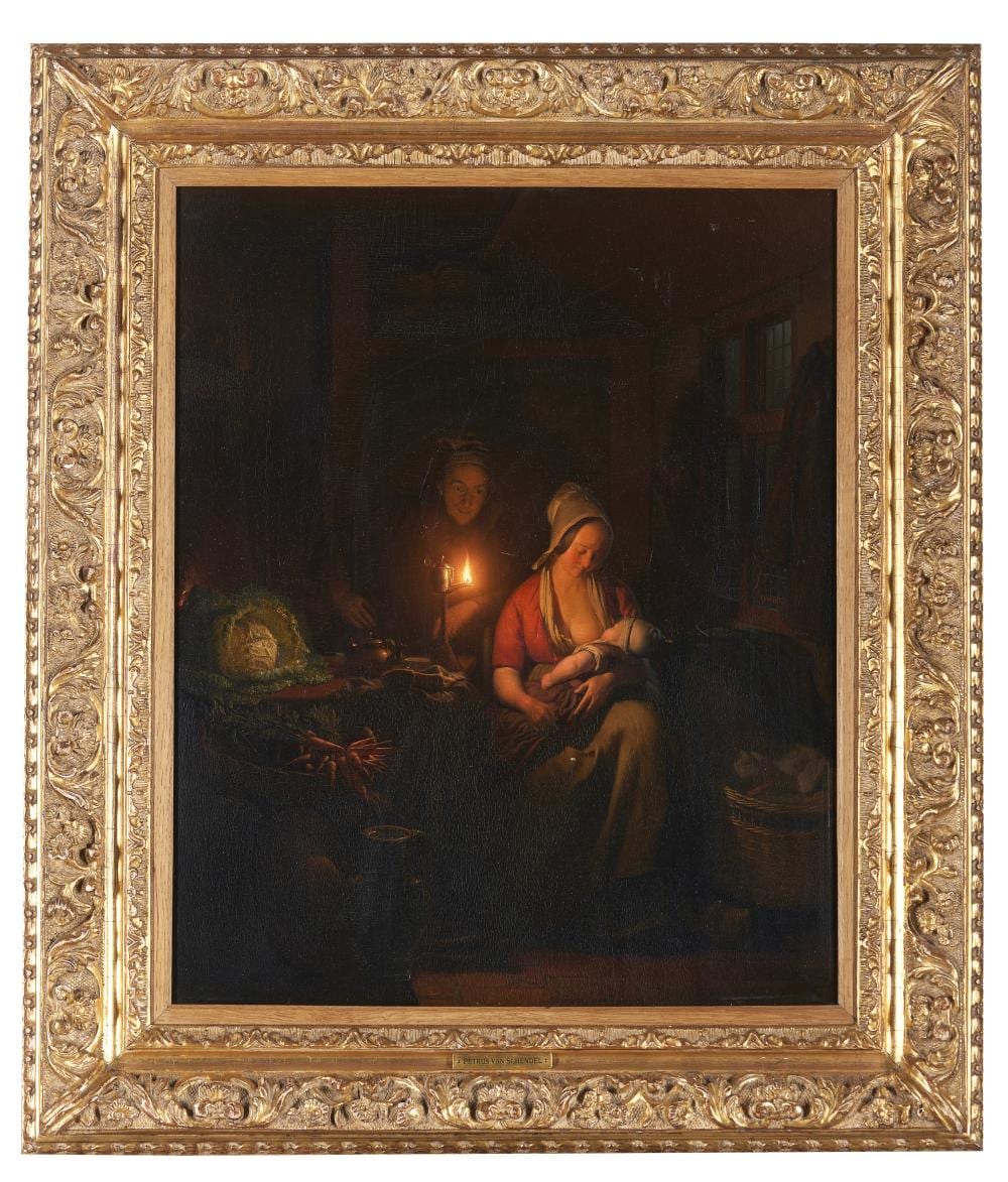Petrus van Schendel comparable auction result: petrus van schendel 1806 1870 an interior scene with a nursing mother oil on panel