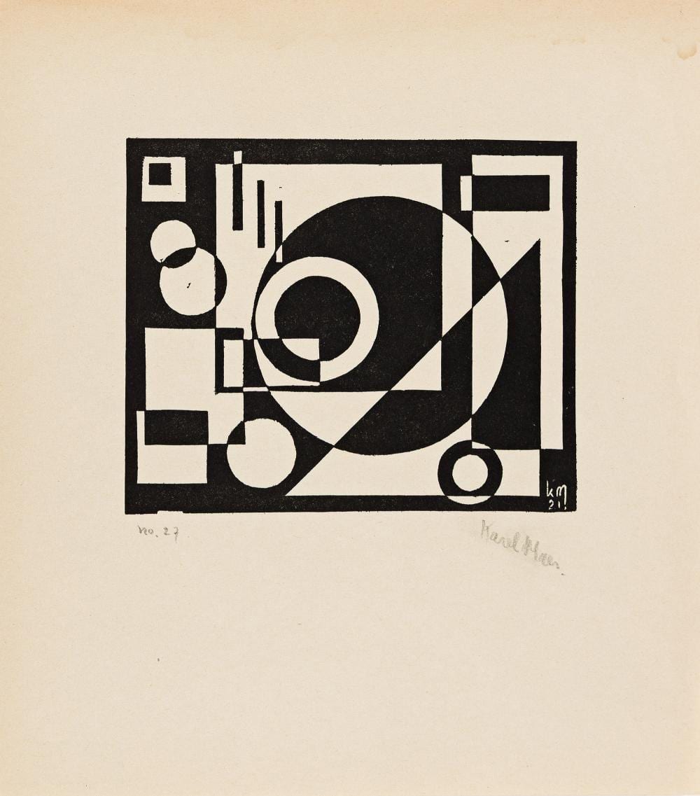 karel maes geometric compositions group of 4 linocut proofs 1920 1925 · Swann Auction Galleries · 2026-04-07 Karel Maes comparable auction result: karel maes geometric compositions group of 4 linocut proofs 1920 1925