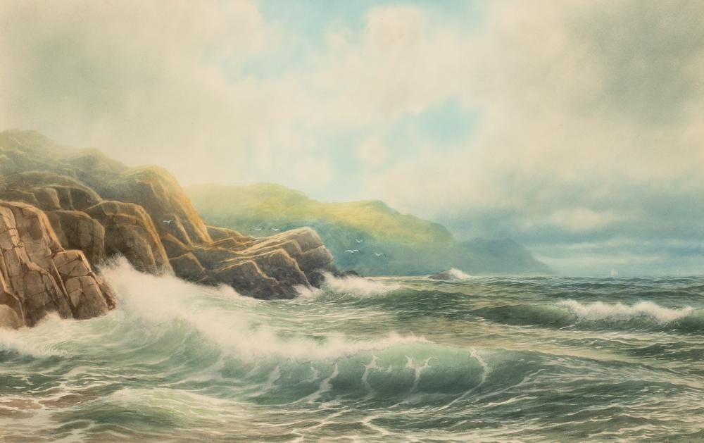 George Howell Gay comparable auction result: george howell gay coastal seascape watercolor